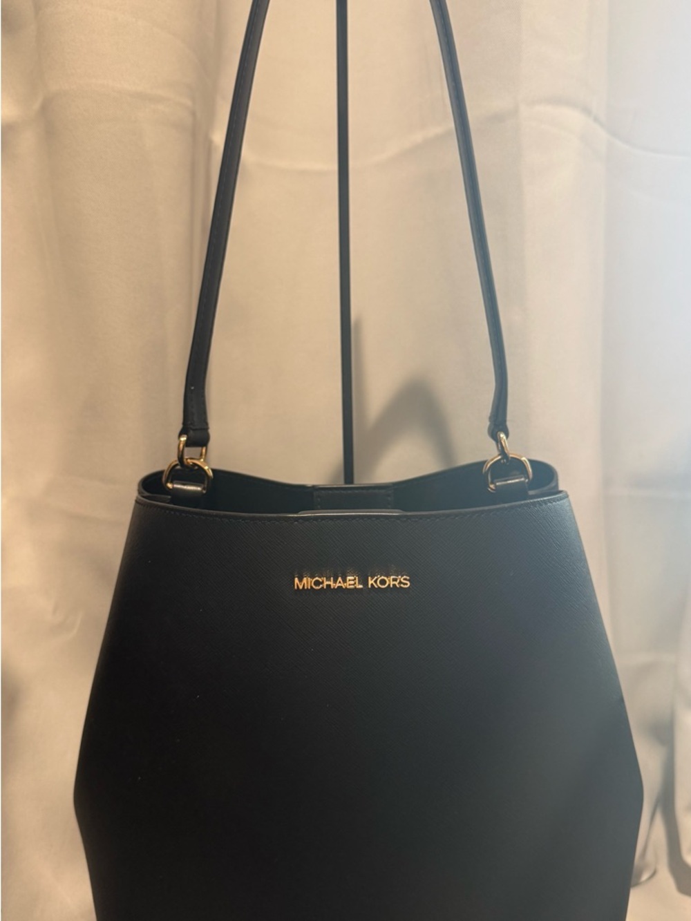 Michael Kors Black Saffiano Shoulder Bag with Gold Logo